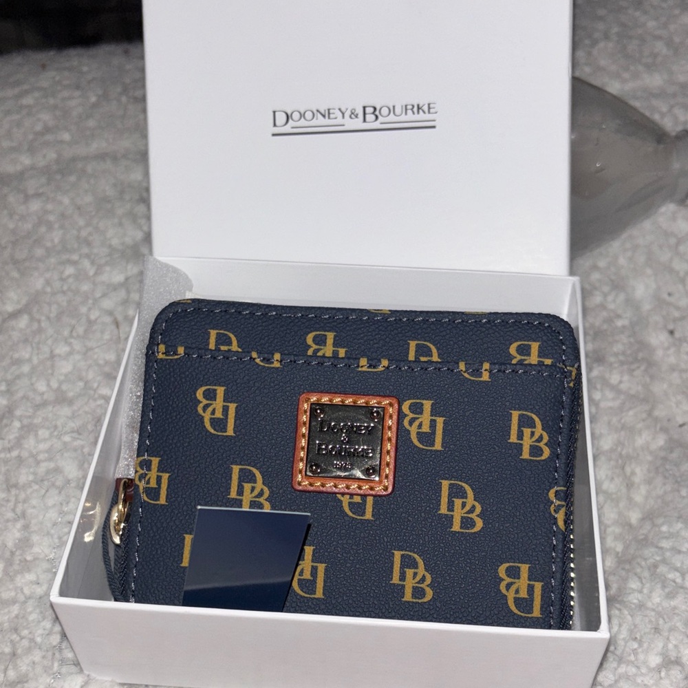 Dooney & Bourke Gretta Zip Around Wallet navy coated cotton signature monogram